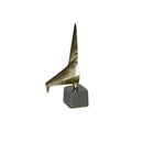 ESCULTURA DE ALUMINIO DORADA Y BASE NEGRA