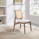 SILLA DE COMEDOR ACABADO DE MADERA TELA BEIGE Y PAJILLA HS503