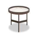 MESA LATERAL ACABADO DE MADERA GRIS TOPE ESTILO CERAMICA Y PATAS GRISES