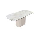 MESA DE COMEDOR DE CON TOPE DE CERAMICA Y BASE BEIGE