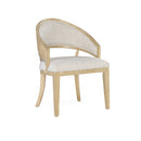 SILLA DE COMEDOR EN TELA BEIGE Y PATAS ACABADO DE MADERA