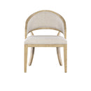 SILLA DE COMEDOR EN TELA BEIGE Y PATAS ACABADO DE MADERA