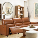 SOFA SECCIONAL RECLINABLE ALPINE CON FRENTE DE PIEL CAMEL