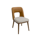 SILLA DE COMEDOR EN TLEA BEIGE Y RESPALDO ESTILO PIEL CAMEL CON PATAS MARRONES