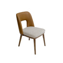 SILLA DE COMEDOR EN TLEA BEIGE Y RESPALDO ESTILO PIEL CAMEL CON PATAS MARRONES