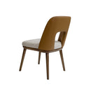 SILLA DE COMEDOR EN TLEA BEIGE Y RESPALDO ESTILO PIEL CAMEL CON PATAS MARRONES