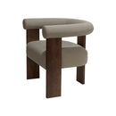 SILLA DE COMEDOR EN TELA GRIS Y PATAS MARRONES