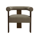 SILLA DE COMEDOR EN TELA GRIS Y PATAS MARRONES