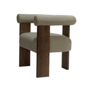 SILLA DE COMEDOR EN TELA GRIS Y PATAS MARRONES