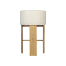TABURETE EN TELA BEIGE Y ACABADO DE MADERA