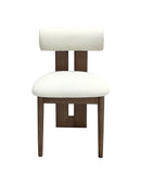 SILLA DE COMEDOR EN TELA BLANCA Y PATAS MARRONES