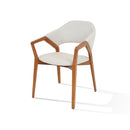SILLA COMEDOR EN TELA BEIGE CON PATAS ACABADO EN MADERA