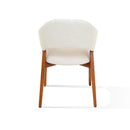 SILLA COMEDOR EN TELA BEIGE CON PATAS ACABADO EN MADERA
