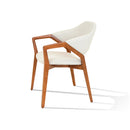 SILLA COMEDOR EN TELA BEIGE CON PATAS ACABADO EN MADERA