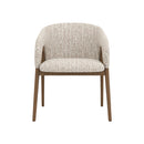 SILLA DE COMEDOR EN TELA TEXTURIZADA BLANCA Y MARRON Y PATAS ACABADO DE MADERA