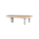 MESA DE CENTRO DE EXTERIOR BLANCA CON TOPE ACABADO DE MADERA