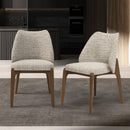 SILLA DE COMEDOR EN TELA TEXTURIZADA BLANCA Y MARRON Y PATAS ACABADO DE MADERA