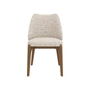 SILLA DE COMEDOR EN TELA TEXTURIZADA BLANCA Y MARRON Y PATAS ACABADO DE MADERA