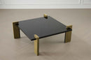 MESA DE CENTRO CON TOPE ESTILO MARMOL NEGRO Y PATAS DORADAS