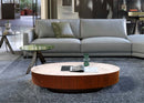 MESA DE CENTRO CON TOPE REDONDO DE CERAMICA Y BASE DE MADERA
