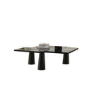 MESA DE CENTRO CON TOPE DE MARMOL NEGRO Y PATAS NEGRAS