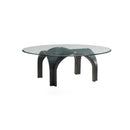 MESA DE CENTRO CON TOPE DE VIDRIO Y PATAS NEGRAS