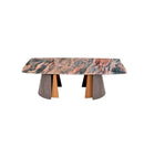MESA DE CENTRO TOPE ESTILO MARMOL Y BASE ACABADO DE MADERA GRIS Y DORADO