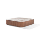 MESA DE CENTRO TOPE ESTILO MARMOL Y BASE ACABADO DE MADERA