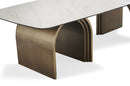 MESA DE COMEDOR CON TOPE DE CERAMICA Y BASE DORADA