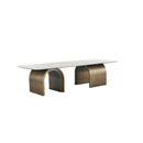 MESA DE COMEDOR CON TOPE DE CERAMICA Y BASE DORADA
