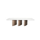 MESA DE COMEDOR CON TOPE DE CERAMICA Y BASE DORADA
