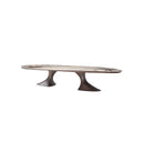 MESA DE COMEDOR TOPE ESTILO MARMOL Y BASE ACABADO DE MADERA