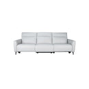 SOFA RECLINABLE ELECTRICO DE TRES ASIENTOS CON FRENTE DE PIEL GRIS CLARO