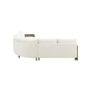 SOFA SECCIONAL ESTACIONARIO EN TELA BLANCA Y ACABADO DE MADERA