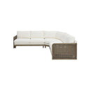 SOFA SECCIONAL ESTACIONARIO EN TELA BLANCA Y ACABADO DE MADERA