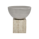 JARRON DECORATIVO DE MADERA CON BASE DE TRAVERTINO TURCO, MADERA DE PAULOWNIA, BASE DE PIEDRA TRAVER