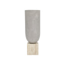 JARRON DECORATIVO DE MADERA CON BASE DE TRAVERTINO TURCO, MADERA DE PAULOWNIA, BASE DE PIEDRA TRAVER