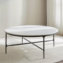 MESA DE CENTRO EN METAL NEGRO CON TOPE ESTILO MARMOL