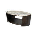 MESA DE CENTRO CON TOPE MARMOL Y ACABADO MADERA OSCURA