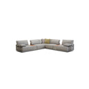 SOFA SECCIONAL ESTACIONARIO CON FRENTE DE PIEL GRIS