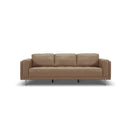 SOFA ESTACIONARIO DE 3.5 ASIENTOS CON FRENTE DE PIEL MARRON