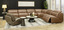 SOFA SECCIONAL ESTACIONARIO CON FRENTE DE PIEL MARRON