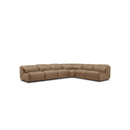 SOFA SECCIONAL ESTACIONARIO CON FRENTE DE PIEL MARRON