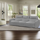 SOFA RECLINABLE ELECTRICO DE TRES ASIENTOS CON FRENTE DE PIEL GRIS