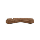 SOFA SECCIONAL RECLINABLE ELECTRICO CON FRENTE DE PIEL CAMEL