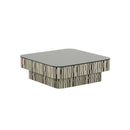 MESA DE CENTRO DE NEGRO CON CREMA Y TOPE DE VIDRIO NEGRO
