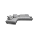 SOFA SECCIONAL ESTACIONARIO CON FRENTE DE PIEL GRIS Y PATAS NEGRAS