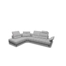 SOFA SECCIONAL ESTACIONARIO CON FRENTE DE PIEL GRIS Y PATAS NEGRAS