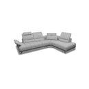 SOFA SECCIONAL ESTACIONARIO CON FRENTE DE PIEL GRIS Y PATAS NEGRAS