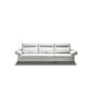 SOFA ESTACIONARIO DE CUATRO ASIENTOS CON FRENTE DE PIEL GRIS Y PATAS NEGRAS